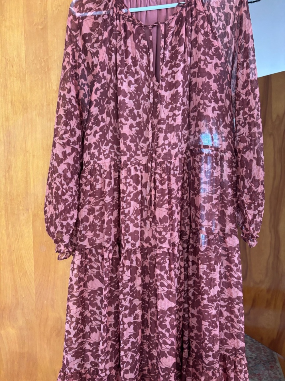 By Together Mauve Floral Tiered Boho Dress Size M